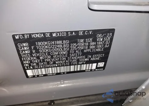 2024 Honda Hr-V Awd Sport/Awd Sport W/O Bsi z USA, uszkodzony, nr VIN 3CZRZ2H56RM707570